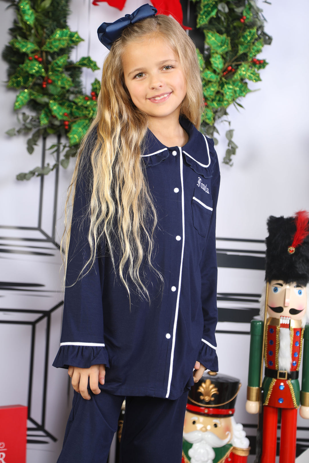 Girls Personalised Navy Luxury Jersey Pants set