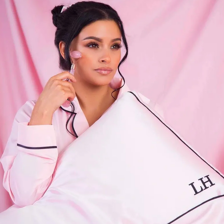 Silk Pillowcase, Eye Mask & Scrunchie Set - Pink with Black