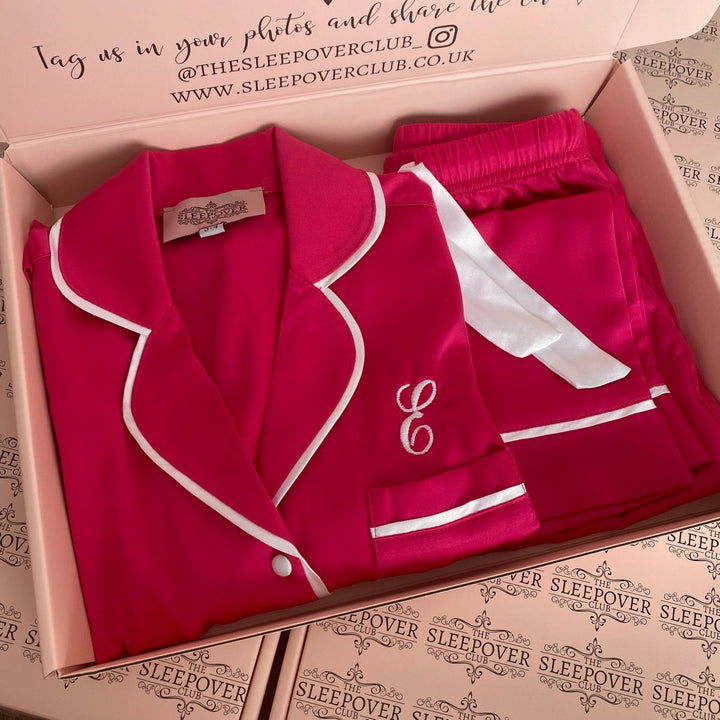 Mini Personalised Hot Pink Luxury Satin Pants Set
